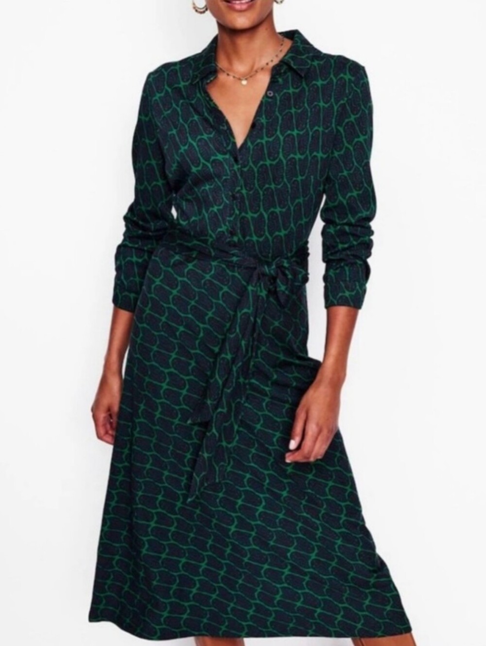Boden Laura Jersey Midi Shirt In Navy And Green Owl Print